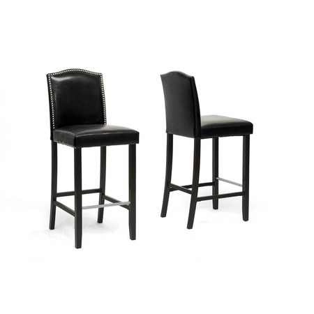 BAXTON STUDIO Libra Black Modern Bar Stool With Nail Head Trim, PK2 85-4296